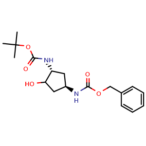 Chemical structure of tert-butyl N-[(1R,3R)-3-(benzyloxycarbonylamino)-4-hydroxy-cyclopentyl]carbamate , CAS 2455428-59-6, AChemBlock U134228