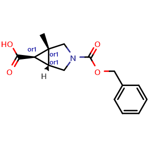 Chemical structure of rel-(1S,5S,6S)-3-benzyloxycarbonyl-1-methyl-3-azabicyclo[3.1.0]hexane-6-carboxylic acid , CAS 2456272-48-1, AChemBlock U134235