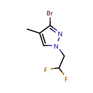 Chemical structure of 3-bromo-1-(2,2-difluoroethyl)-4-methyl-pyrazole , CAS 2469102-90-5, AChemBlock U134254