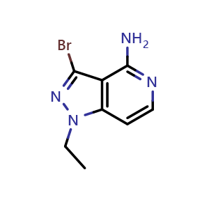 Chemical structure of 3-bromo-1-ethyl-pyrazolo[4,3-c]pyridin-4-amine , CAS 2485720-24-7, AChemBlock U134263