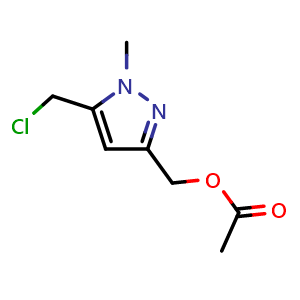 Chemical structure of [5-(chloromethyl)-1-methyl-pyrazol-3-yl]methyl acetate , CAS 2489244-22-4, AChemBlock U134275
