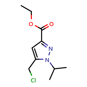 Chemical structure of ethyl 5-(chloromethyl)-1-isopropyl-pyrazole-3-carboxylate , CAS 2489244-28-0, AChemBlock U134277