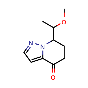 Chemical structure of 7-(1-methoxyethyl)-6,7-dihydro-5H-pyrazolo[1,5-a]pyridin-4-one , CAS 2489784-54-3, AChemBlock U134287