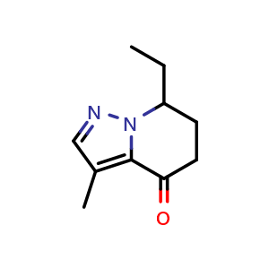 Chemical structure of 7-ethyl-3-methyl-6,7-dihydro-5H-pyrazolo[1,5-a]pyridin-4-one , CAS 2489784-59-8, AChemBlock U134291