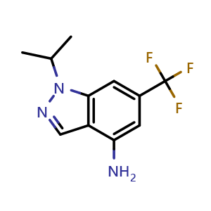 Chemical structure of 1-isopropyl-6-(trifluoromethyl)indazol-4-amine , CAS 2490673-32-8, AChemBlock U134296