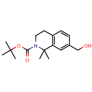 Chemical structure of tert-butyl 7-(hydroxymethyl)-1,1-dimethyl-3,4-dihydroisoquinoline-2-carboxylate , CAS 2495554-45-3, AChemBlock U134306