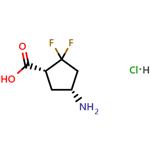 Chemical structure of (1R,4R)-4-amino-2,2-difluoro-cyclopentanecarboxylic acid hydrochloride , CAS 2496497-75-5, AChemBlock U134307