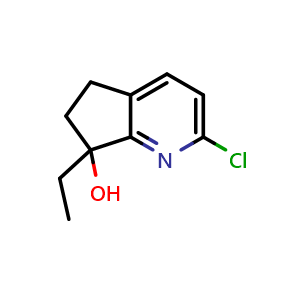 Chemical structure of 2-chloro-7-ethyl-5,6-dihydrocyclopenta[b]pyridin-7-ol , CAS 2505175-38-0, AChemBlock U134326