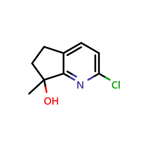 Chemical structure of 2-chloro-7-methyl-5,6-dihydrocyclopenta[b]pyridin-7-ol , CAS 2505175-39-1, AChemBlock U134327