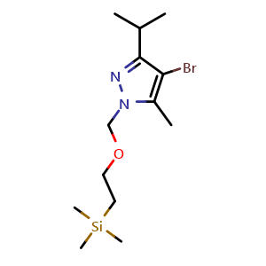 Chemical structure of 2-[(4-bromo-3-isopropyl-5-methyl-pyrazol-1-yl)methoxy]ethyl-trimethyl-silane , CAS 2550506-92-6, AChemBlock U134360