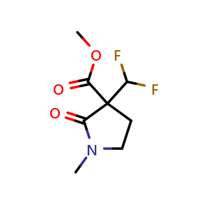 Chemical structure of methyl 3-(difluoromethyl)-1-methyl-2-oxo-pyrrolidine-3-carboxylate , CAS 2561458-93-1, AChemBlock U134373