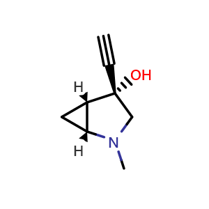 Chemical structure of (1R,4R,5S)-4-ethynyl-2-methyl-2-azabicyclo[3.1.0]hexan-4-ol , CAS 2561461-13-8, AChemBlock U134380
