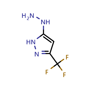 Chemical structure of [3-(trifluoromethyl)-1H-pyrazol-5-yl]hydrazine , CAS 2566599-97-9, AChemBlock U134387
