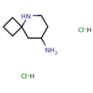 Chemical structure of 5-azaspiro[3.5]nonan-8-amine dihydrochloride , CAS 2567498-66-0, AChemBlock U134393