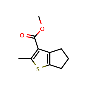 Chemical structure of methyl 2-methyl-5,6-dihydro-4H-cyclopenta[b]thiophene-3-carboxylate , CAS 2567557-93-9, AChemBlock U134394