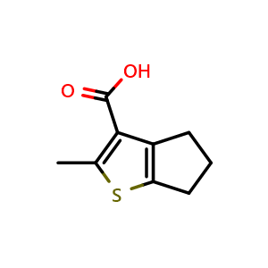 Chemical structure of 2-methyl-5,6-dihydro-4H-cyclopenta[b]thiophene-3-carboxylic acid , CAS 2567557-95-1, AChemBlock U134395