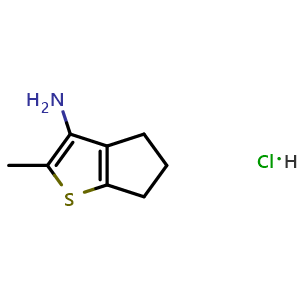 Chemical structure of 2-methyl-5,6-dihydro-4H-cyclopenta[b]thiophen-3-amine hydrochloride , CAS 2567558-00-1, AChemBlock U134396