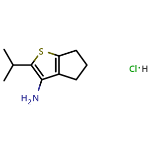 Chemical structure of 2-isopropyl-5,6-dihydro-4H-cyclopenta[b]thiophen-3-amine hydrochloride , CAS 2567559-67-3, AChemBlock U134397
