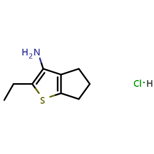 Chemical structure of 2-ethyl-5,6-dihydro-4H-cyclopenta[b]thiophen-3-amine hydrochloride , CAS 2567560-04-5, AChemBlock U134398
