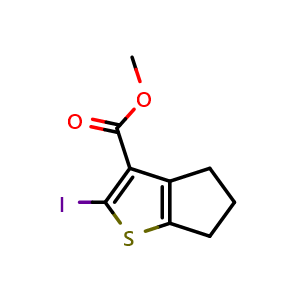 Chemical structure of Methyl 2-iodo-5,6-dihydro-4H-cyclopenta[b]thiophene-3-carboxylate , CAS 2567560-41-0, AChemBlock U134400