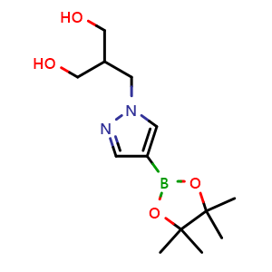 Chemical structure of 2-[[4-(4,4,5,5-tetramethyl-1,3,2-dioxaborolan-2-yl)pyrazol-1-yl]methyl]propane-1,3-diol , CAS 2567925-73-7, AChemBlock U134411