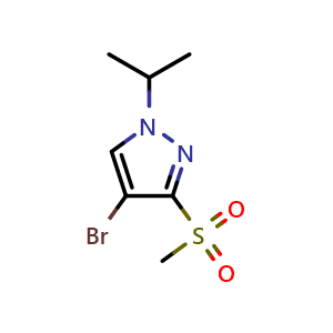 Chemical structure of 4-bromo-1-isopropyl-3-methylsulfonyl-pyrazole , CAS 2568842-44-2, AChemBlock U134415