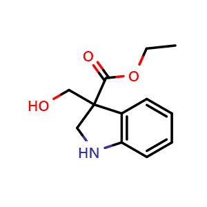 Chemical structure of ethyl 3-(hydroxymethyl)indoline-3-carboxylate , CAS 2577448-53-2, AChemBlock U134433