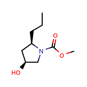 Chemical structure of methyl (2R,4S)-4-hydroxy-2-propyl-pyrrolidine-1-carboxylate , CAS 2580984-48-9, AChemBlock U134438