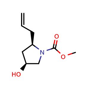 Chemical structure of methyl (2R,4S)-2-allyl-4-hydroxy-pyrrolidine-1-carboxylate , CAS 2580984-53-6, AChemBlock U134439