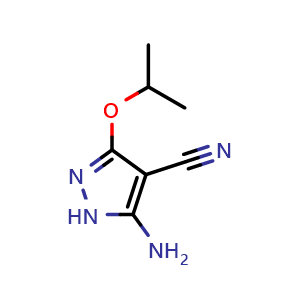Chemical structure of 5-amino-3-isopropoxy-1H-pyrazole-4-carbonitrile , CAS 2581850-24-8, AChemBlock U134443