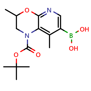 Chemical structure of (1-tert-butoxycarbonyl-3,8-dimethyl-2,3-dihydropyrido[2,3-b][1,4]oxazin-7-yl)boronic acid , CAS 2581868-95-1, AChemBlock U134446