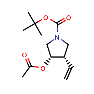 Chemical structure of tert-butyl (3S,4S)-3-acetoxy-4-vinyl-pyrrolidine-1-carboxylate , CAS 2586078-61-5, AChemBlock U134450