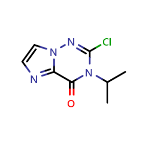 Chemical structure of 2-chloro-3-isopropyl-imidazo[2,1-f][1,2,4]triazin-4-one , CAS 2587154-65-0, AChemBlock U134456