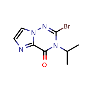 Chemical structure of 2-bromo-3-isopropyl-imidazo[2,1-f][1,2,4]triazin-4-one , CAS 2587155-28-8, AChemBlock U134457