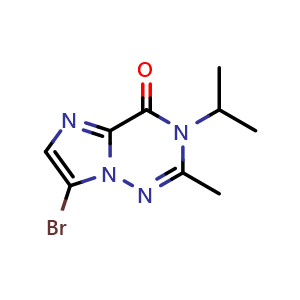 Chemical structure of 7-bromo-3-isopropyl-2-methyl-imidazo[2,1-f][1,2,4]triazin-4-one , CAS 2587155-31-3, AChemBlock U134458