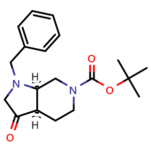 Chemical structure of tert-butyl cis-1-benzyl-3-oxo-2,3a,4,5,7,7a-hexahydropyrrolo[2,3-c]pyridine-6-carboxylate , CAS 2593308-15-5, AChemBlock U134472