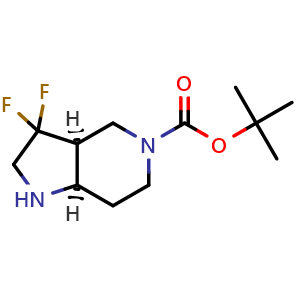 Chemical structure of tert-butyl cis-3,3-difluoro-2,3a,4,6,7,7a-hexahydro-1H-pyrrolo[3,2-c]pyridine-5-carboxylate , CAS 2593308-30-4, AChemBlock U134473