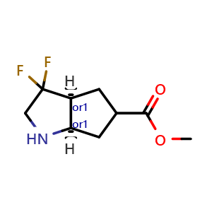 Chemical structure of methyl cis-3,3-difluoro-2,3a,4,5,6,6a-hexahydro-1H-cyclopenta[b]pyrrole-5-carboxylate , CAS 2597333-14-5, AChemBlock U134480