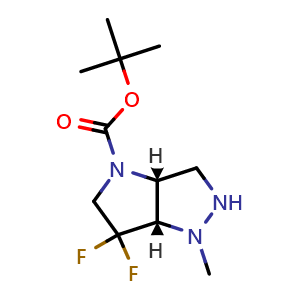 Chemical structure of tert-butyl cis-6,6-difluoro-1-methyl-3,3a,5,6a-tetrahydro-2H-pyrrolo[3,2-c]pyrazole-4-carboxylate , CAS 2597337-33-0, AChemBlock U134489