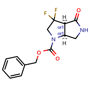 Chemical structure of benzyl cis-3,3-difluoro-4-oxo-3a,5,6,6a-tetrahydro-2H-pyrrolo[3,4-b]pyrrole-1-carboxylate , CAS 2597341-32-5, AChemBlock U134492
