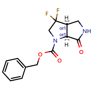 Chemical structure of benzyl cis-3,3-difluoro-6-oxo-3a,4,5,6a-tetrahydro-2H-pyrrolo[3,4-b]pyrrole-1-carboxylate , CAS 2597341-34-7, AChemBlock U134493