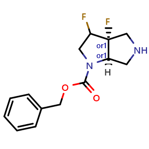 Chemical structure of benzyl cis-3,3a-difluoro-2,3,4,5,6,6a-hexahydropyrrolo[3,4-b]pyrrole-1-carboxylate , CAS 2597341-64-3, AChemBlock U134497
