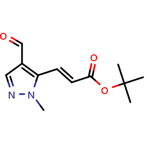 Chemical structure of tert-butyl (E)-3-(4-formyl-2-methyl-pyrazol-3-yl)prop-2-enoate , CAS 2598005-26-4, AChemBlock U134499