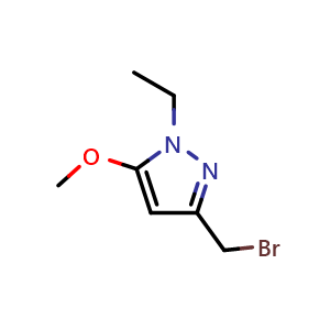 Chemical structure of 3-(bromomethyl)-1-ethyl-5-methoxy-pyrazole , CAS 2603582-20-1, AChemBlock U134505