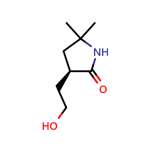 Chemical structure of (3R)-3-(2-hydroxyethyl)-5,5-dimethyl-pyrrolidin-2-one , CAS 2609740-97-6, AChemBlock U134516