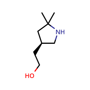 Chemical structure of 2-[(3R)-5,5-dimethylpyrrolidin-3-yl]ethanol , CAS 2609740-98-7, AChemBlock U134517