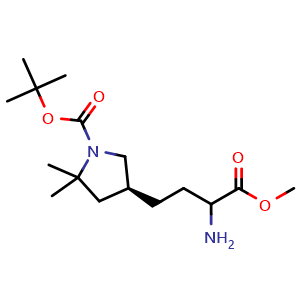 Chemical structure of tert-butyl (4S)-4-(3-amino-4-methoxy-4-oxo-butyl)-2,2-dimethyl-pyrrolidine-1-carboxylate , CAS 2609741-94-6, AChemBlock U134520