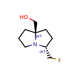 Chemical structure of rel-((3R,7aR)-3-(fluoromethyl)tetrahydro-1H-pyrrolizin-7a(5H)-yl)methanol , CAS 2621937-34-4, AChemBlock U134537