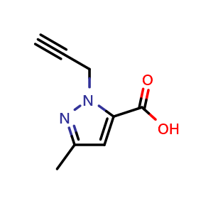 Chemical structure of 5-methyl-2-prop-2-ynyl-pyrazole-3-carboxylic acid , CAS 2630929-76-7, AChemBlock U134548