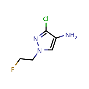 Chemical structure of 3-chloro-1-(2-fluoroethyl)pyrazol-4-amine , CAS 2636135-17-4, AChemBlock U134550